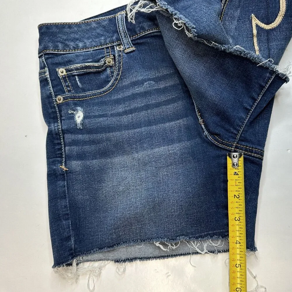 American Eagle Shorts Hi-Rise Shortie 8 Super Stretch Denim Blue Jean Distress
